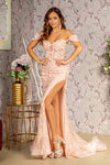 Prom Dresses Flower Sequin Mermaid Prom Long Dress Blush