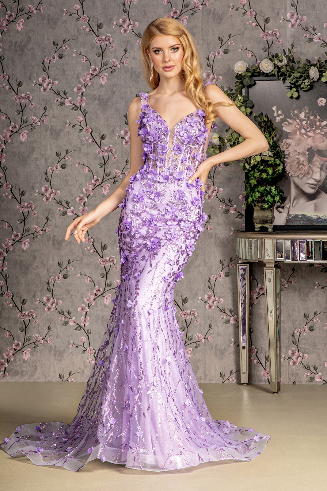 Prom Dresses Jewel Glitter Prom Mermaid Long Dress Lilac