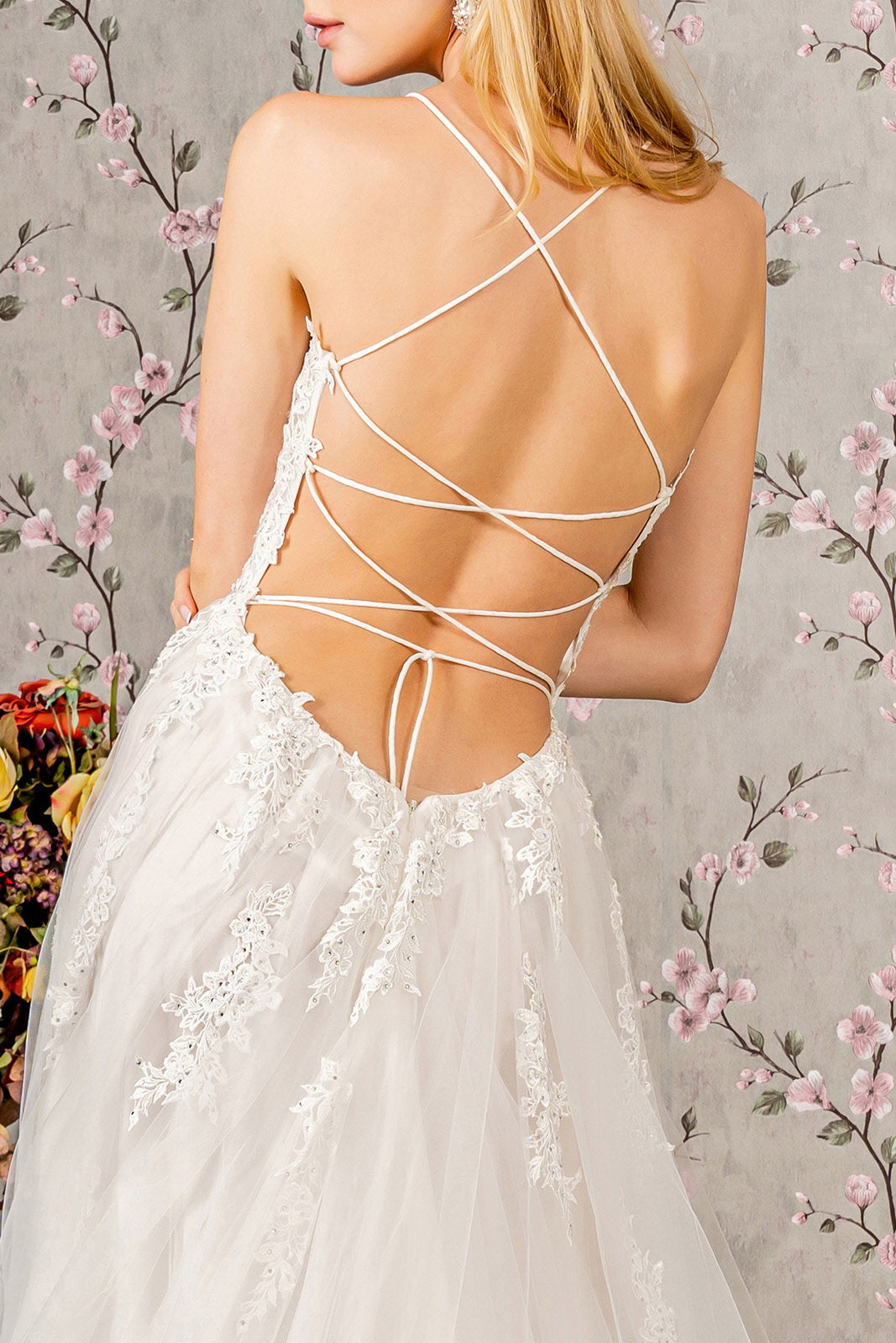 Wedding Dresses Beaded Sheer Bodice Open Back Wedding Gown Ivory