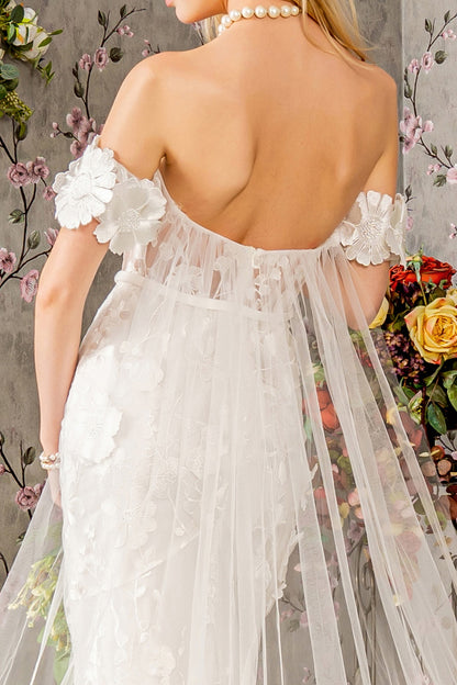 Wedding Dresses Long Back Drape Mermaid Wedding Gown Ivory