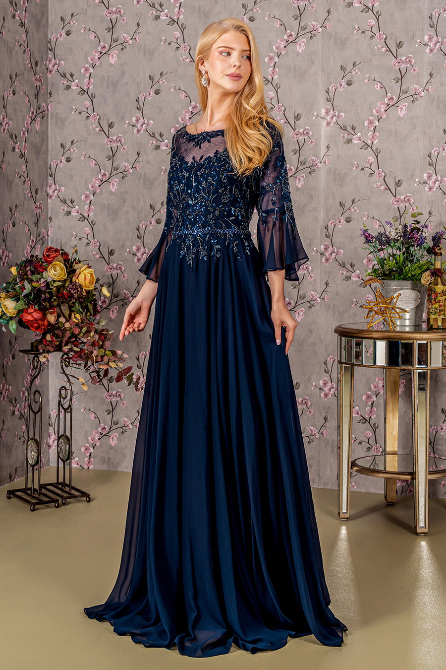 Mother of the Bride Dresses A line Waist Band Long Mother of the Bride Dress Navy