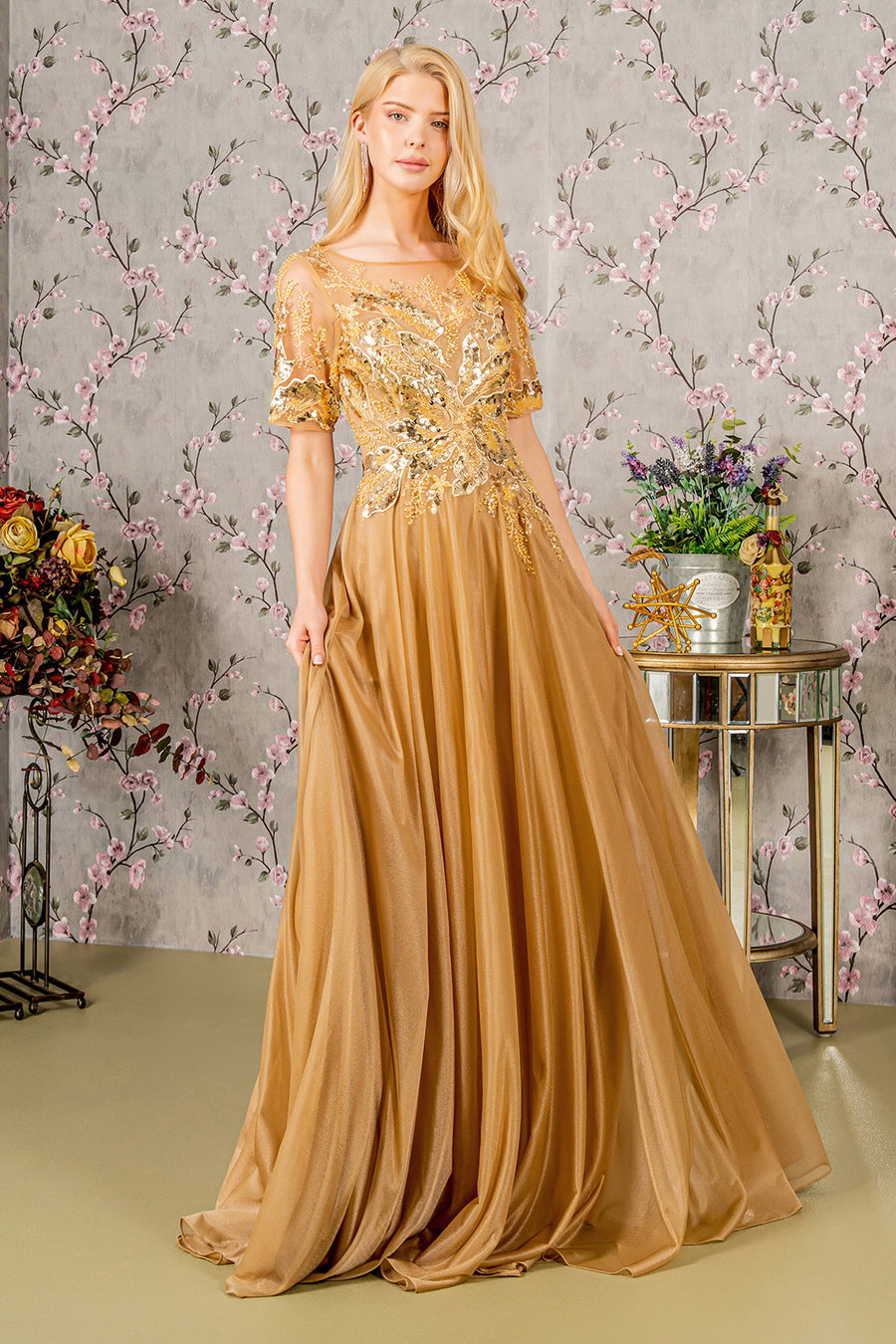 Mother of the Bride Dresses  Metallic A line Long Mother of the Bride Dress Gold