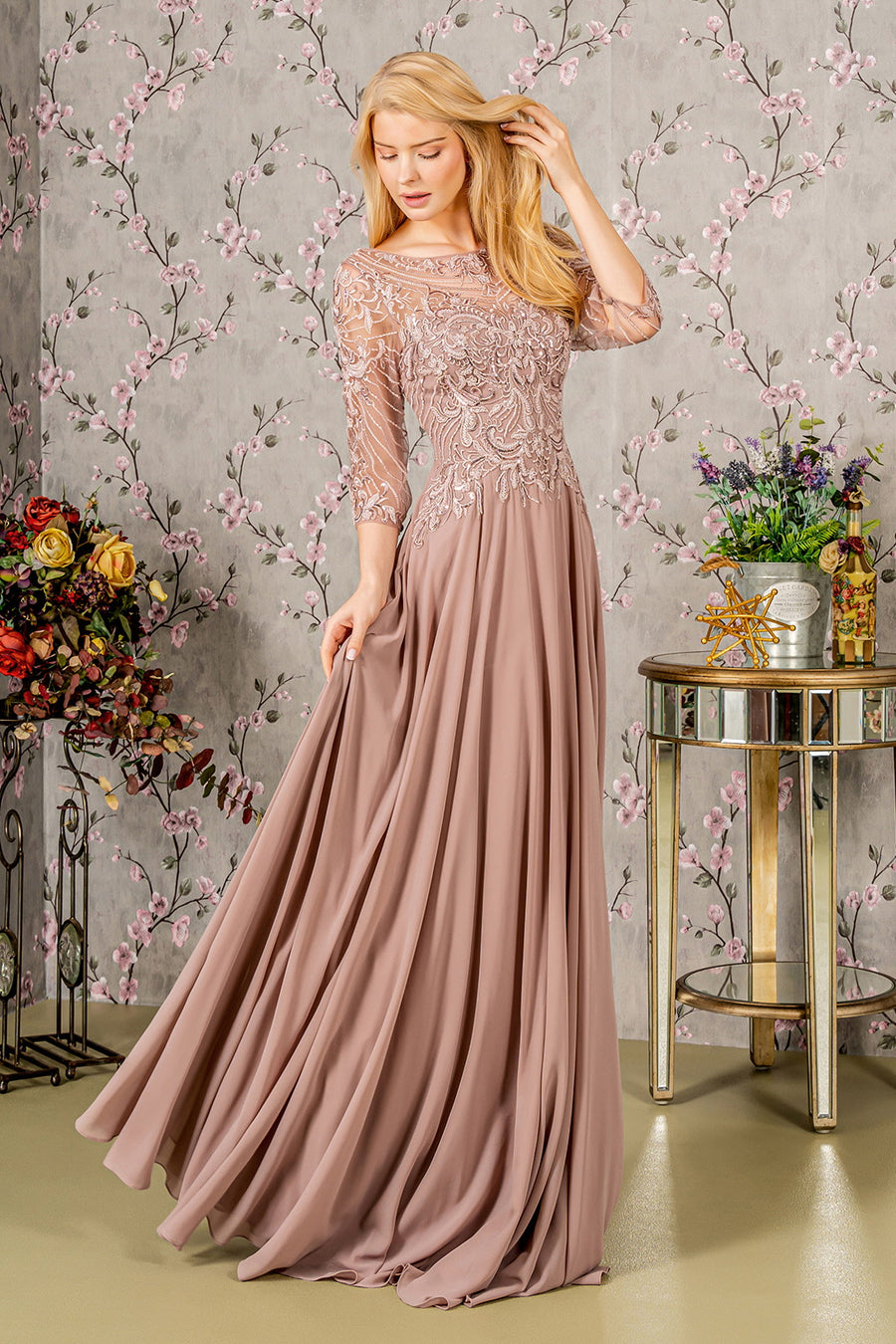 Mother of the Bride Dresses Metallic Sequin A line Mother of the Bride Long Dress Mauve