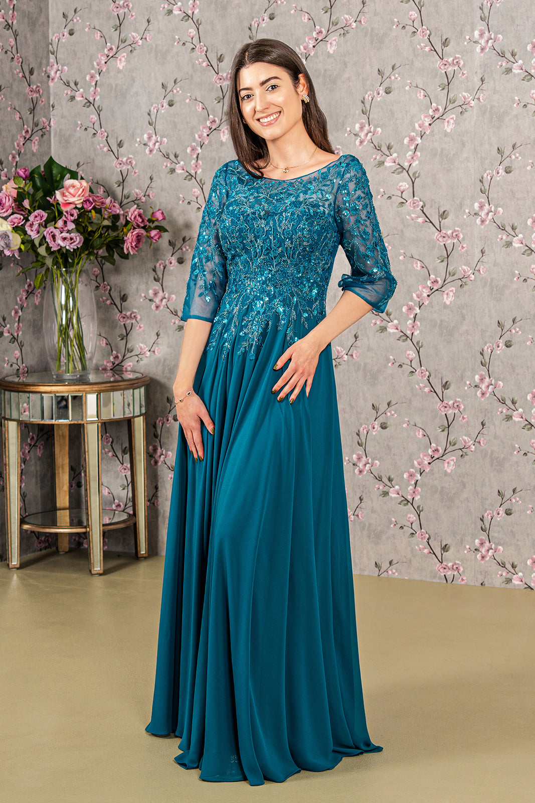 Mother of the Bride Dresses Beaded Long Mother of the Bride Dress Teal