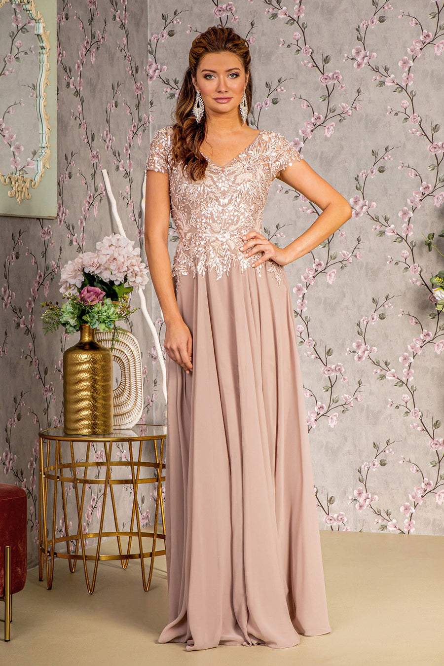 Mother of the Bride Dresses Sequin A line Long Mother of the Bride Dress Taupe