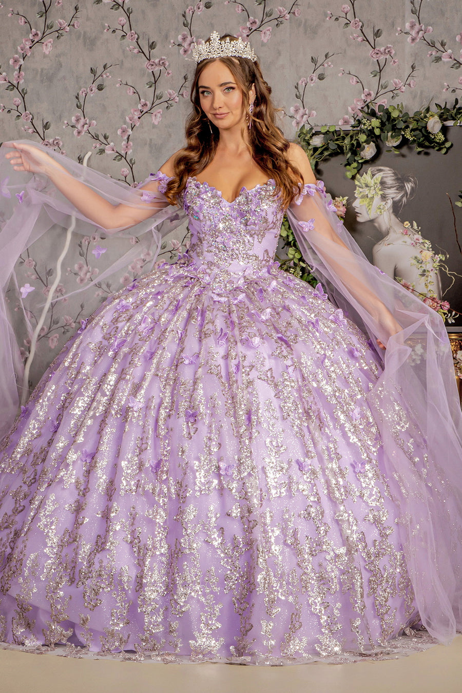 Quinceanera Dresses Long Sheer Sleeve Drapes Quinceanera Ball Gown Lilac