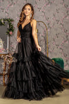 Prom Dresses Sequin Beaded Ruffled Skirt A line Long Prom Dress Black