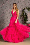 Prom Dresses Sequin Beaded Ruffled Skirt A line Long Prom Dress Fuchsia