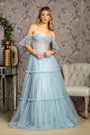 Prom Dresses Sequin A line Long Prom Dress Smoky Blue