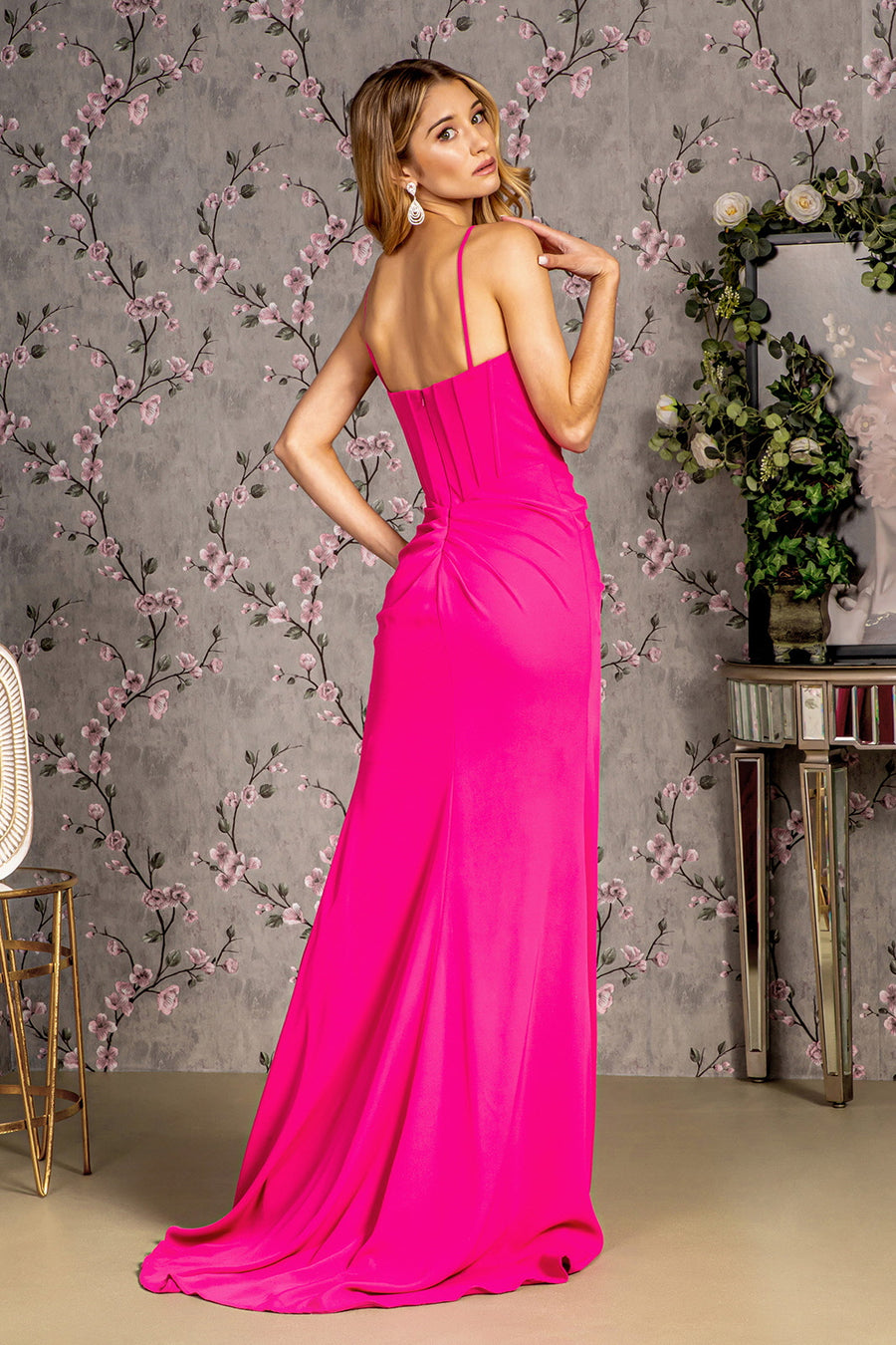 Prom Dresses Ribbon Front Mermaid Long Prom Dress Fuchsia