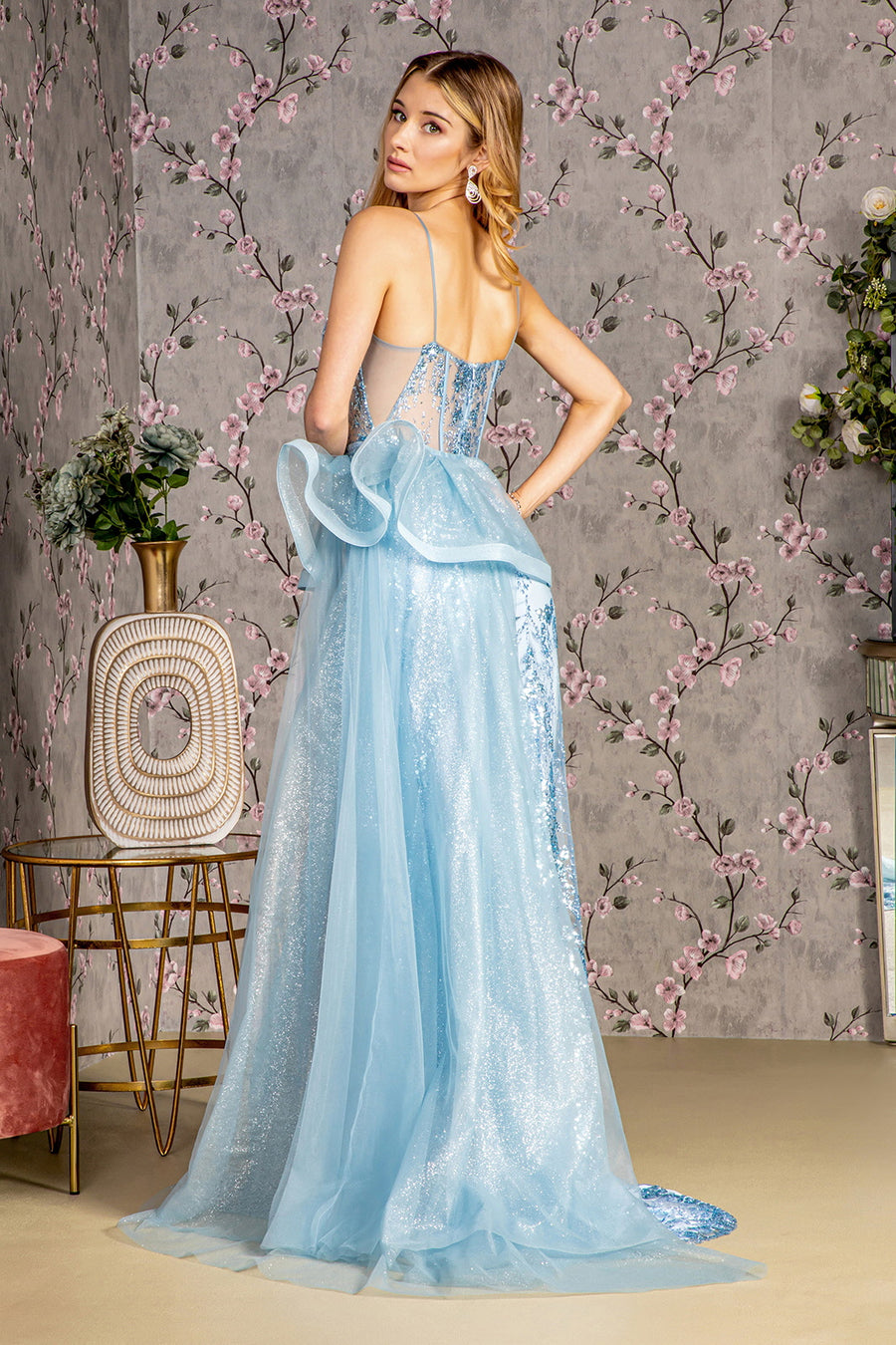 Prom Dresses Detachable Side Waist Drape Mermaid Long Prom Dress Smoky Blue