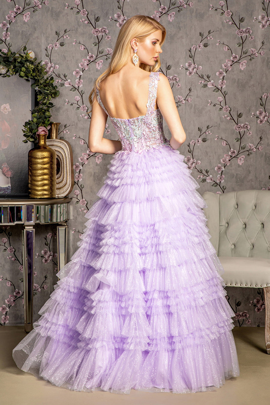 Prom Dresses Ruffled Long Glitter Formal Prom A Line Dress Lilac