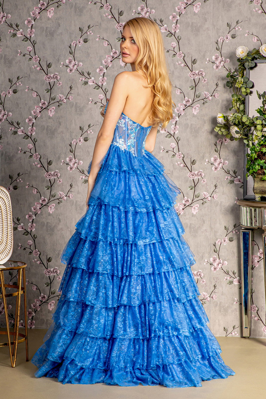 Prom Dresses Prom Sequin Ruffled Skirt A line Long Dress Lapis Blue