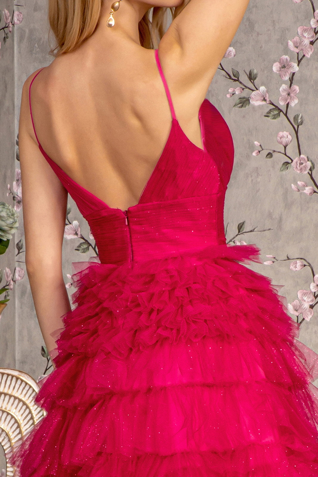 Prom Dresses Prom Ruffled Skirt Mesh A line Long Dress Fuchsia