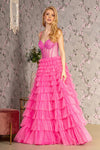 Prom Dresses rom Ruffled Skirt Glitter A line Long Dress Hot Pink