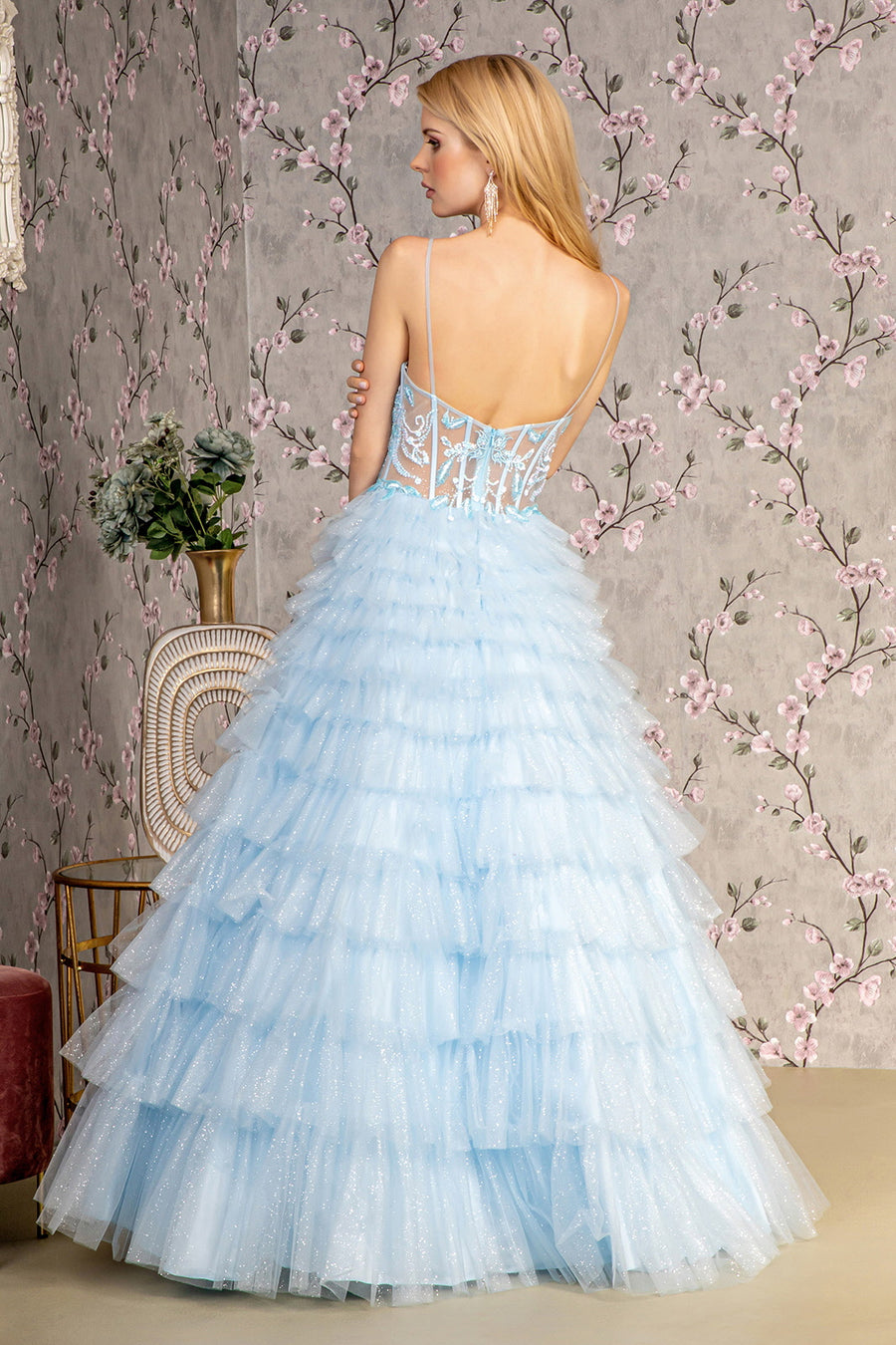 Prom Dresses Prom A-line Long Ruffled Skirt Dress Baby Blue