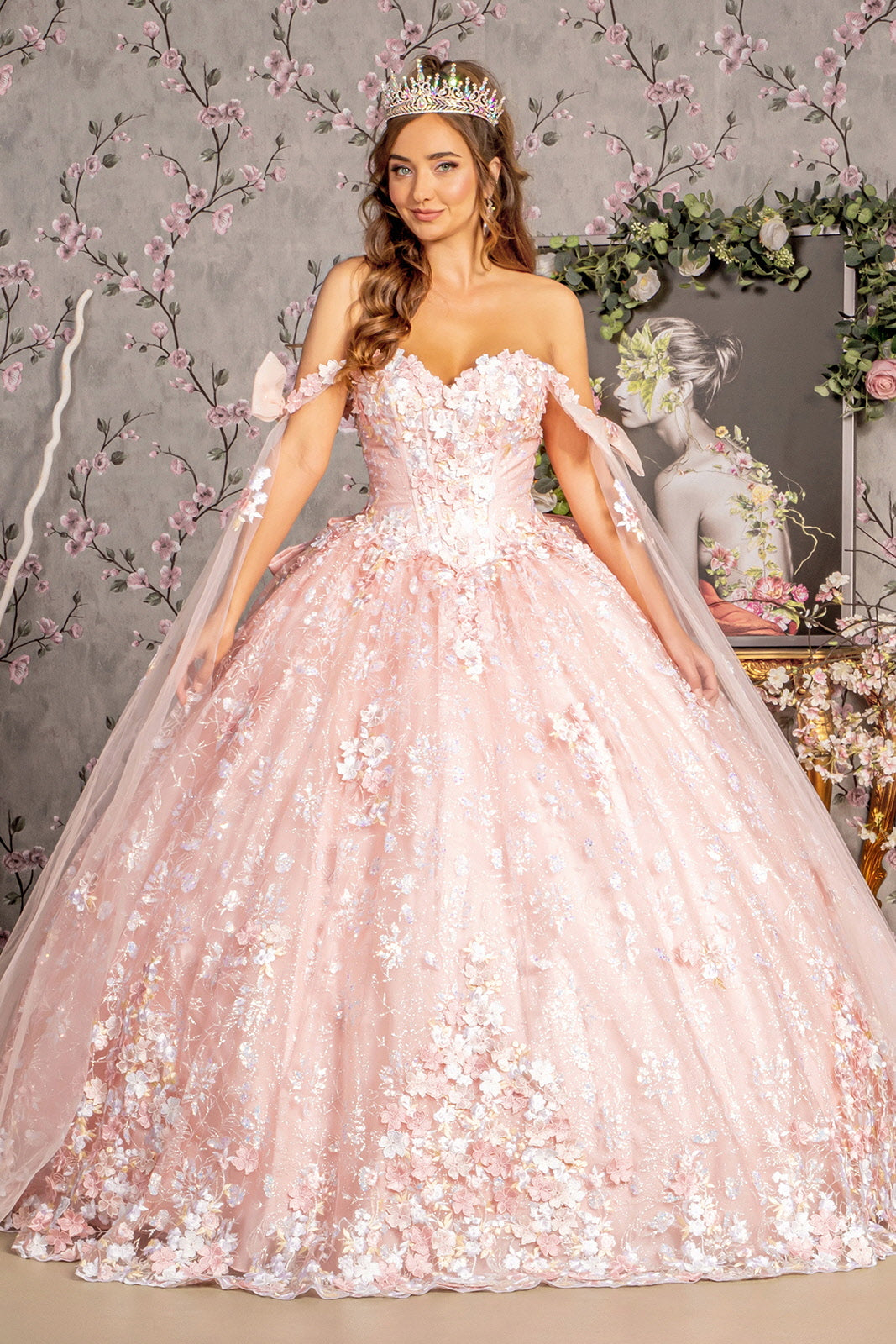 Quinceniera Dresses Detachable Ribbons Long Drapes Quinceanera Ball Gown Blush