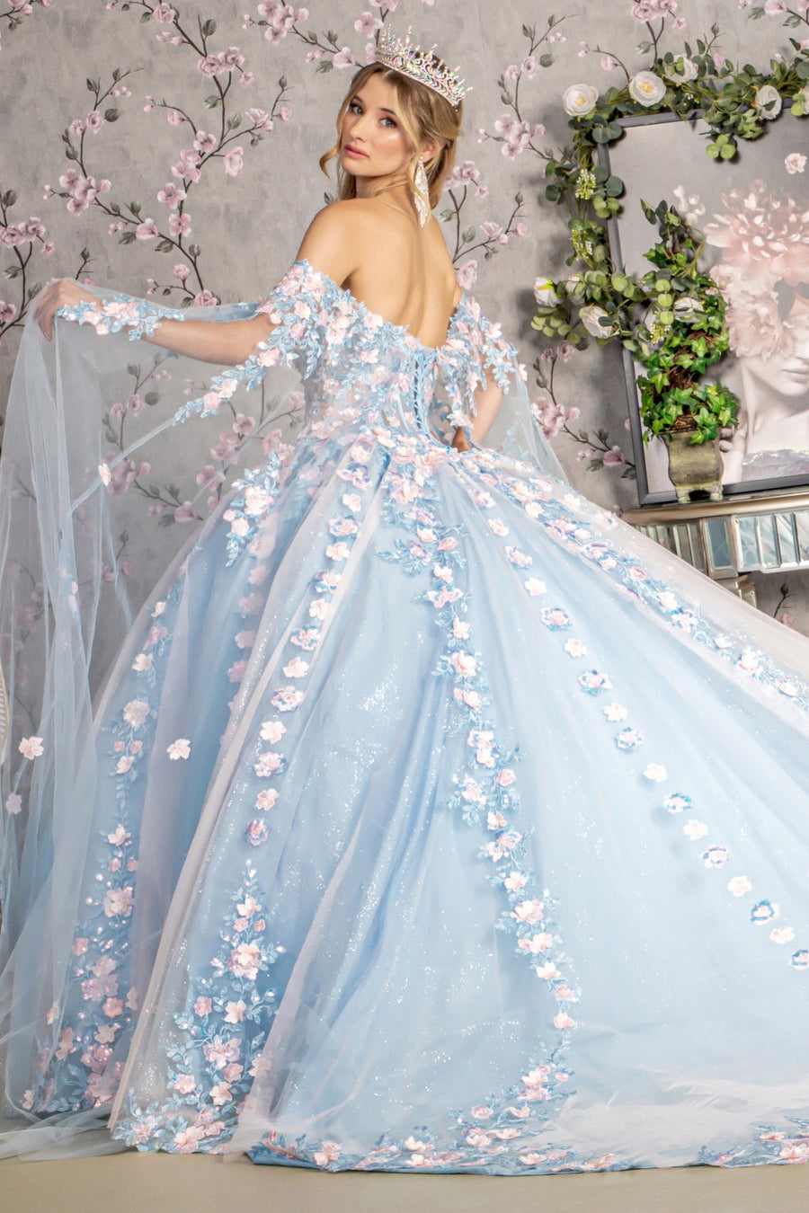 Quinceniera Dresses Quinceanera Long Drapes Ball Gown Baby Blue