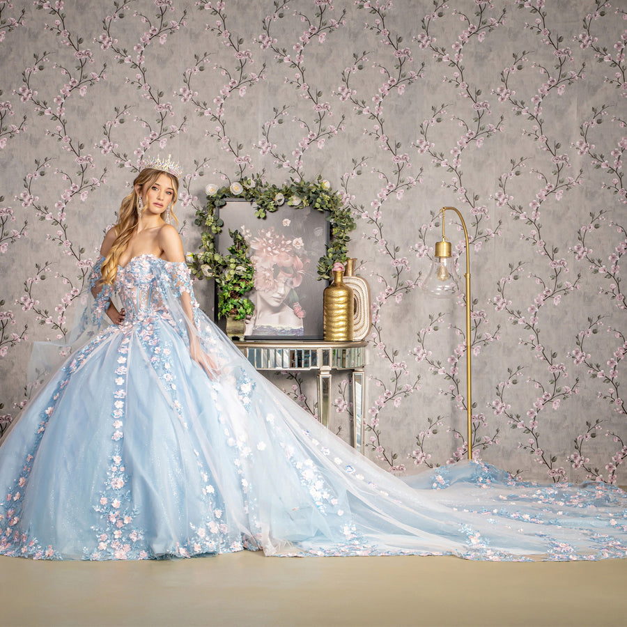 Quinceniera Dresses Quinceanera Long Drapes Ball Gown Baby Blue