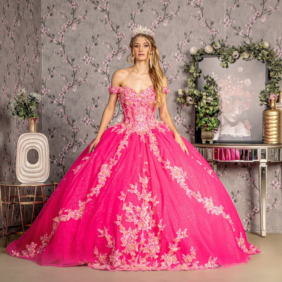 Quinceniera Dresses Glitter Quinceanera Ball Gown Fuchsia