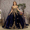 Quinceniera Dresses Metallic Quinceanera Long Mesh Cape Ball Gown Navy