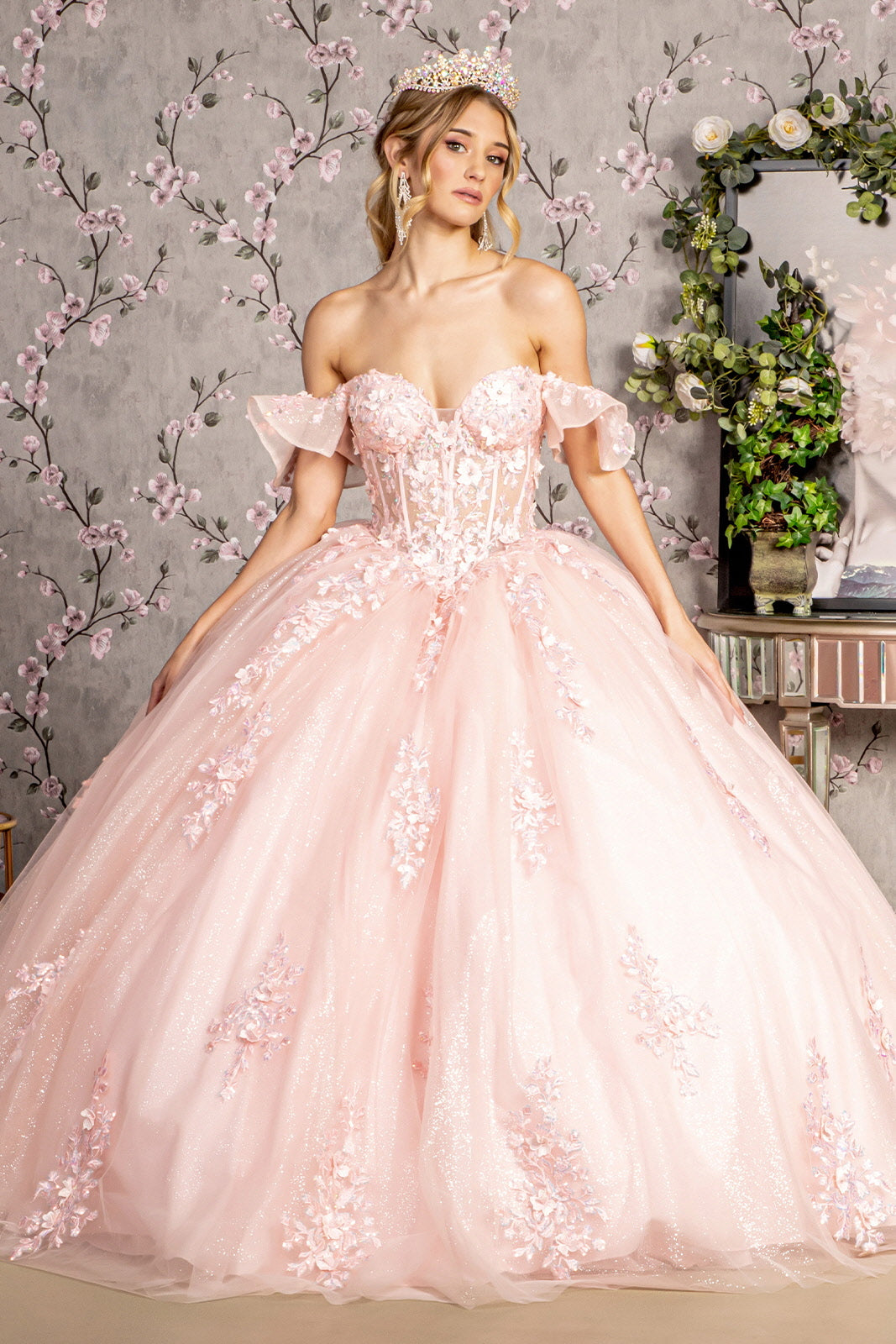 Quinceniera Dresses 3D Flower Quinceanera Ball Gown Blush