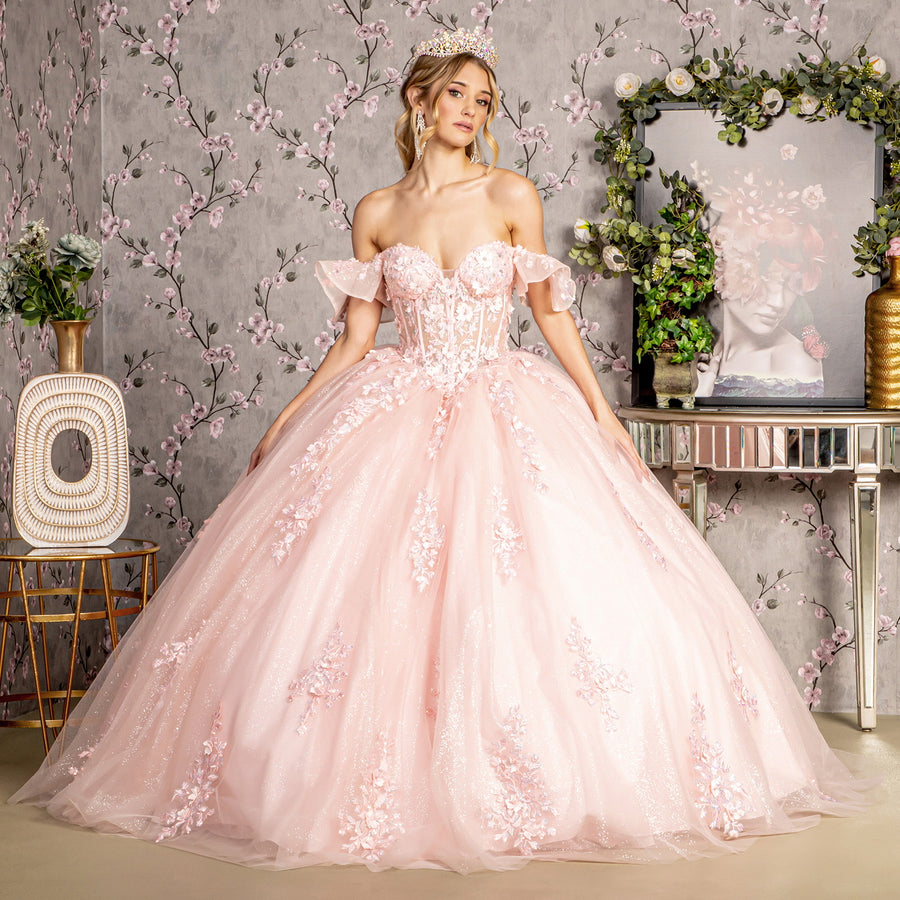 Quinceniera Dresses 3D Flower Quinceanera Ball Gown Blush