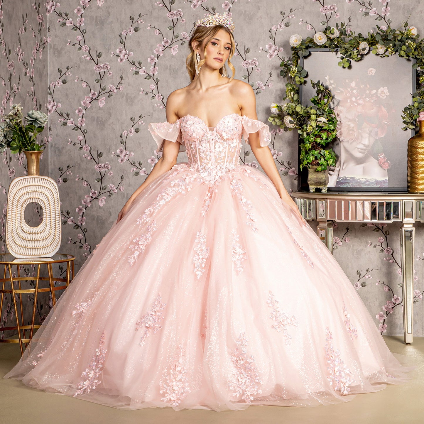 Quinceniera Dresses 3D Flower Quinceanera Ball Gown Blush