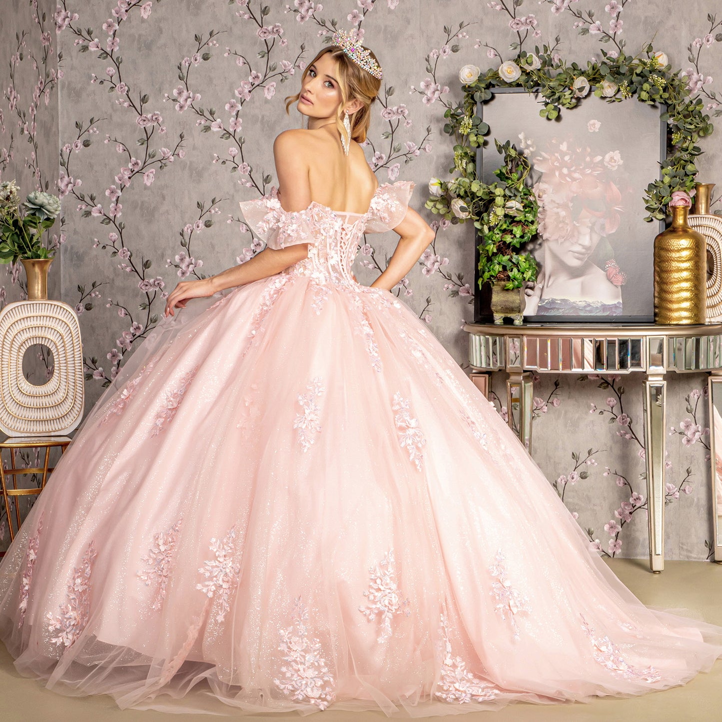 Quinceniera Dresses 3D Flower Quinceanera Ball Gown Blush