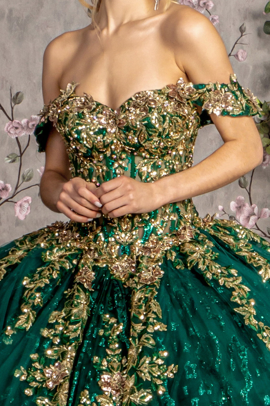 Quinceniera Dresses Metallic Jewel Quinceanera Ball Gown Green