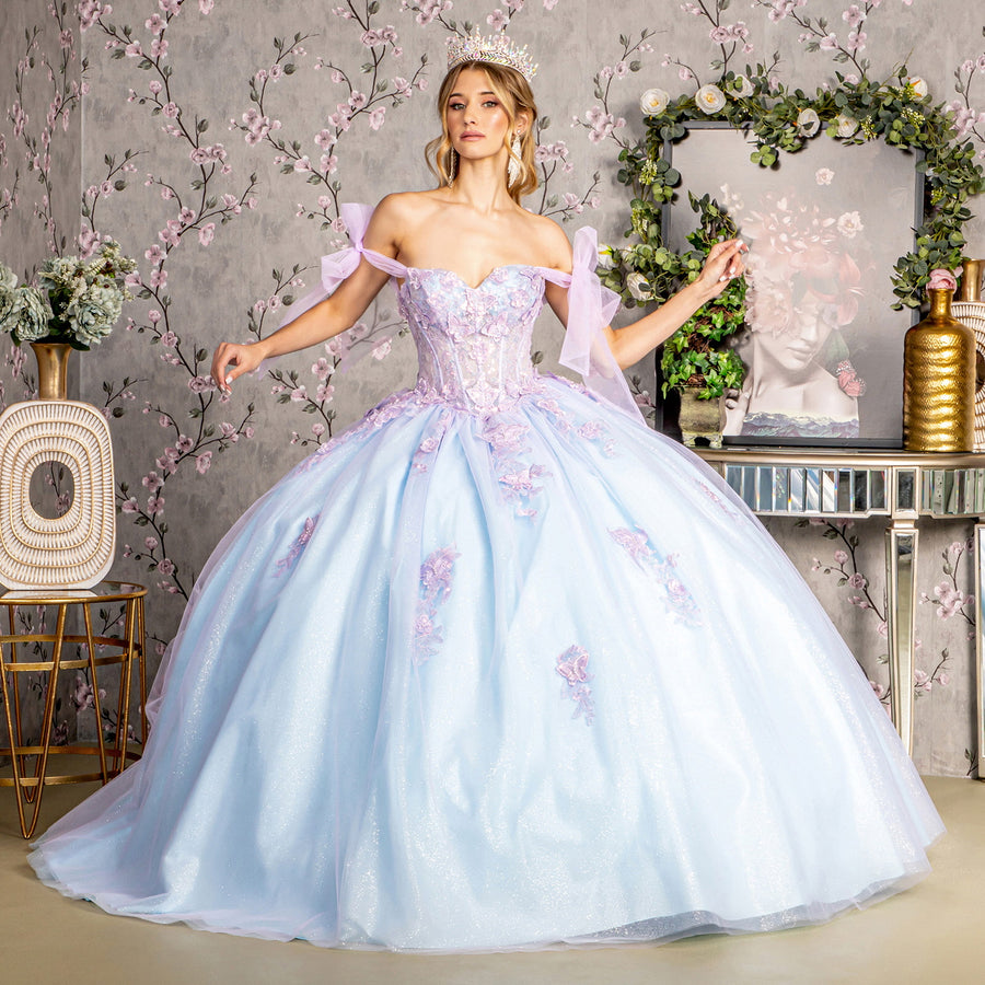 Quinceniera Dresses 3D Butterfly Jewel Quinceanera Ball Gown Lilac/Blue