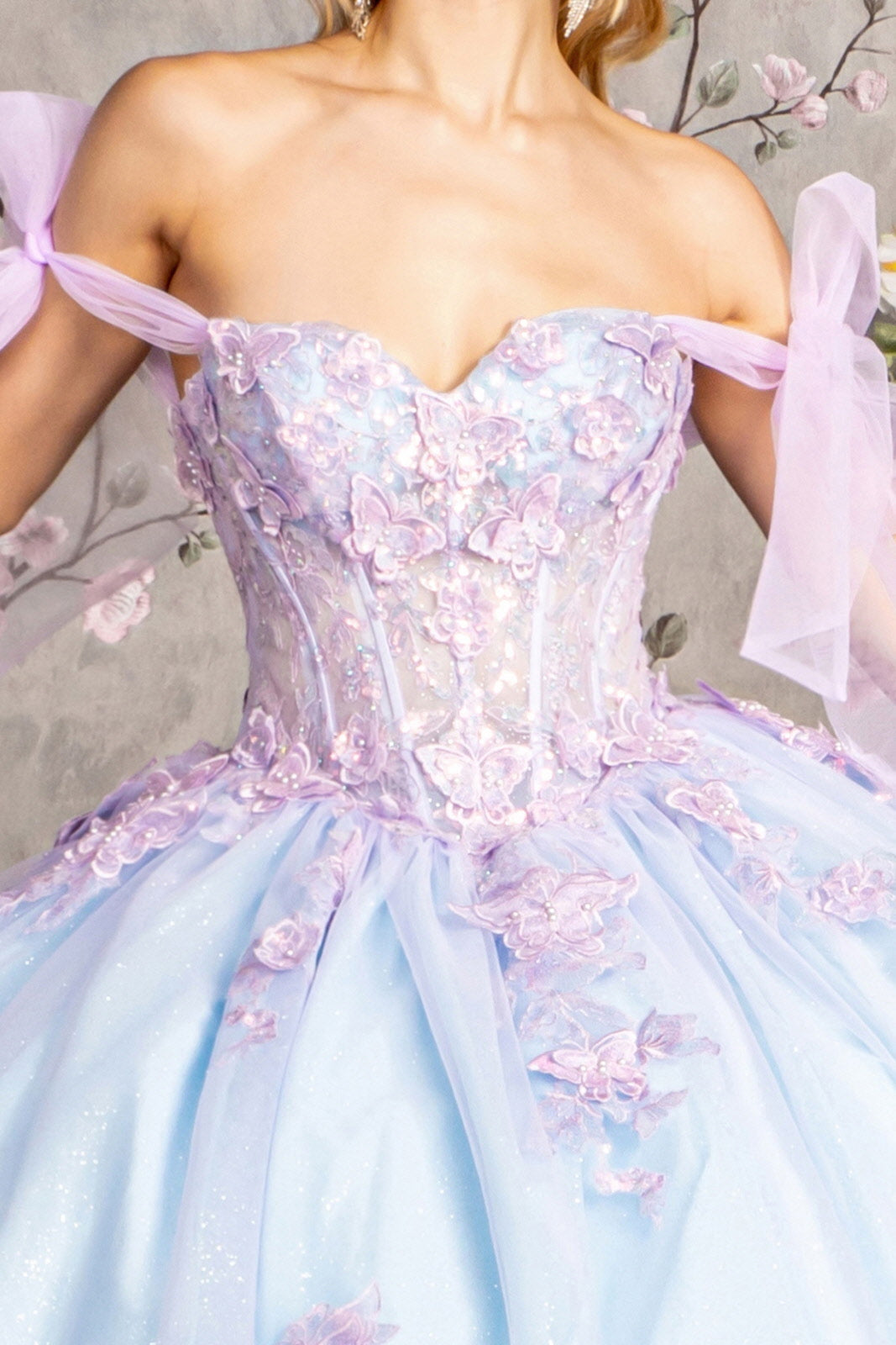 Quinceniera Dresses 3D Butterfly Jewel Quinceanera Ball Gown Lilac/Blue