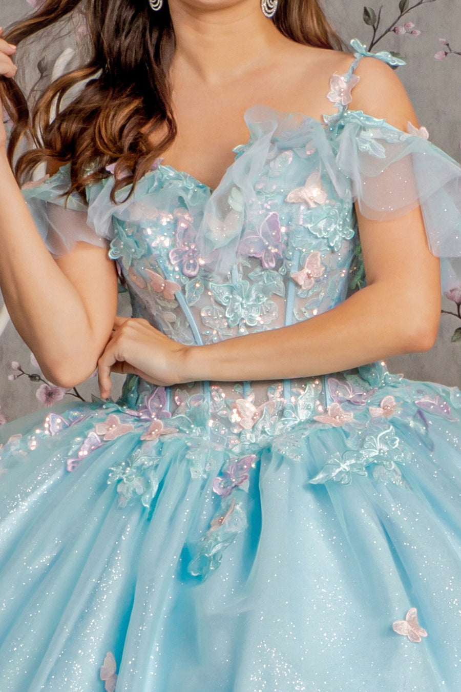 Quinceniera Dresses Jewel Glitter Ruffled Quinceanera Ball Gown Baby Blue