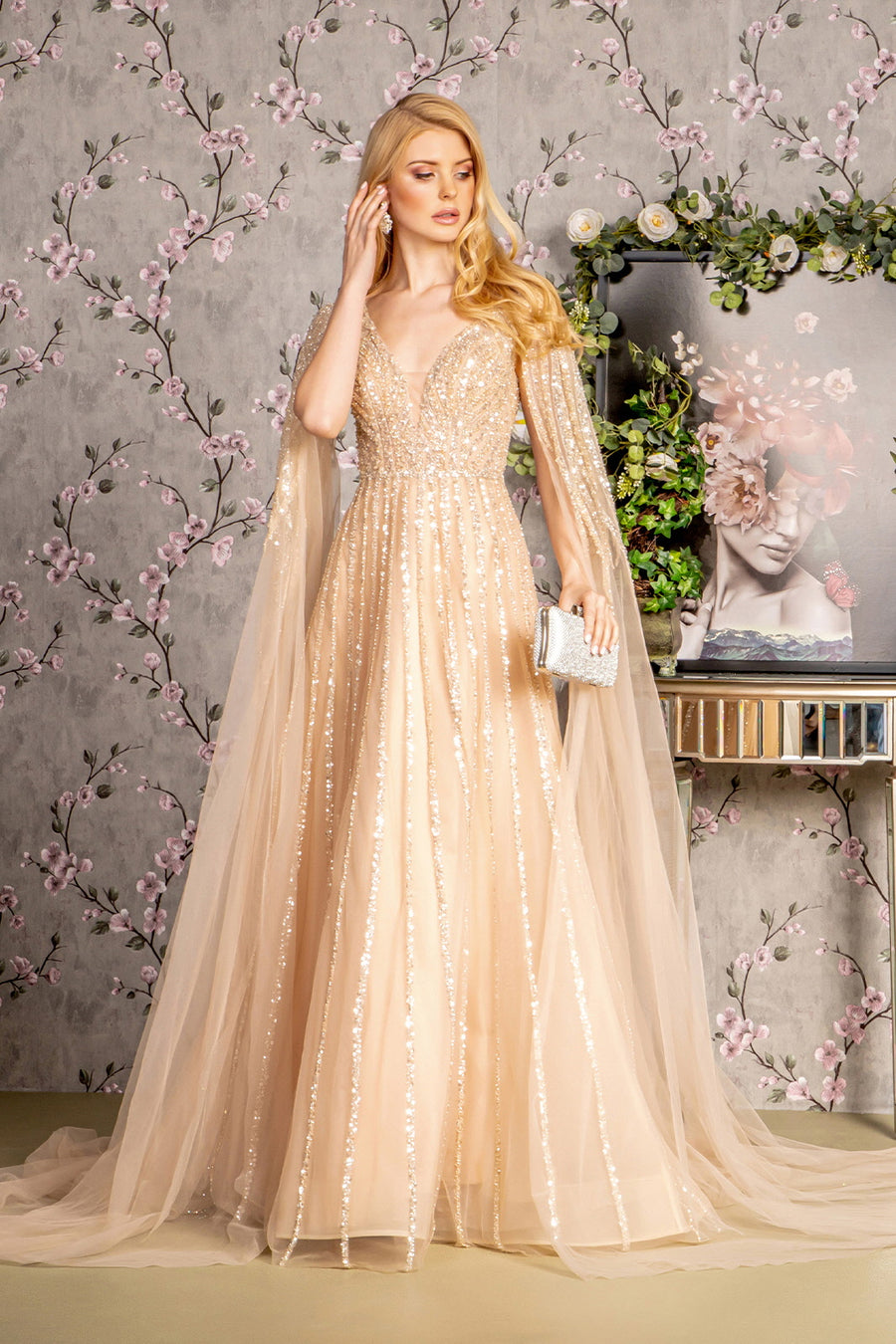 Mother of the Bride Dresses Side Cape A line Long Mother of the Bride Dress Champagne