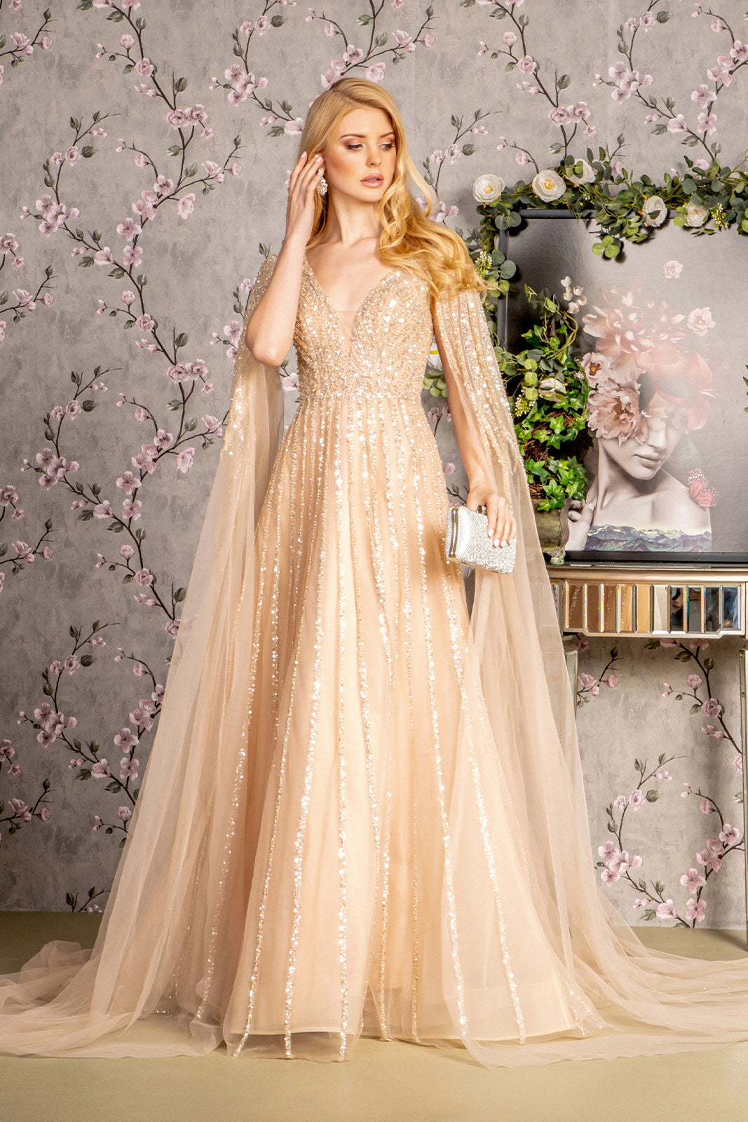 Mother of the Bride Dresses Side Cape A line Long Mother of the Bride Dress Champagne