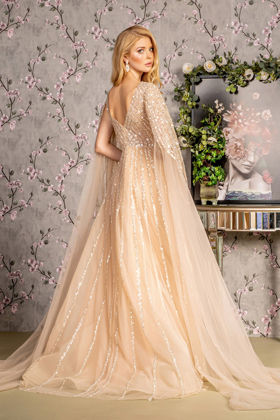 Mother of the Bride Dresses Side Cape A line Long Mother of the Bride Dress Champagne