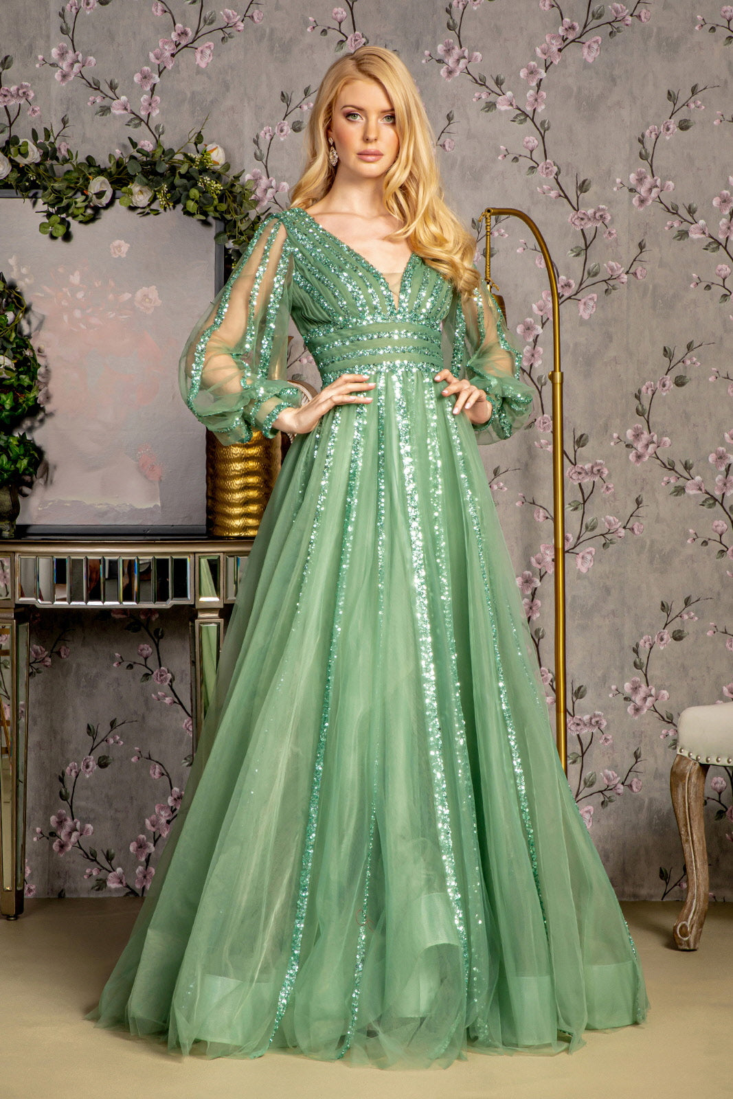 Sage Green Beaded Sequin Mother of the Bride Long Dress for $412.0 – The  Dress Outlet