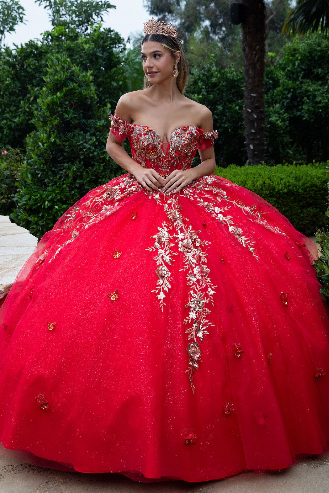 Red Long Sweet 16 Glitter Ball Gown Quinceanera Dress for $779.99 – The ...