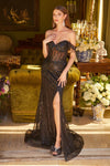 Prom Dresses Long Formal Sequin Fringe Fitted Prom Dress Black