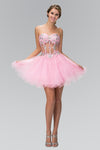 Beaded Strapless Sequined Tulle Short Prom Dress - The Dress Outlet Pink