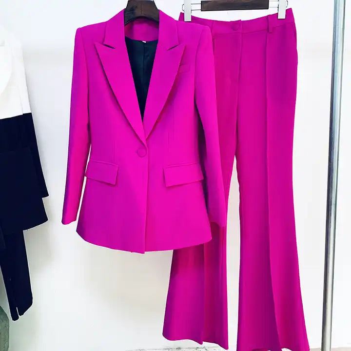 Women's Career Blazer Suit Flare Pants Suit Set