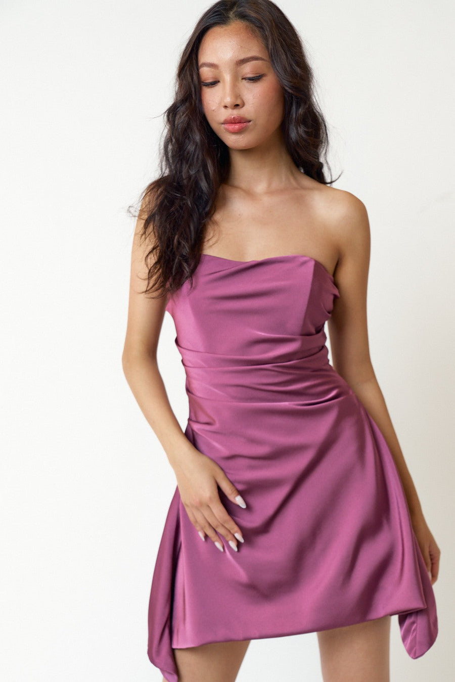 Cocktail Dresses Short Strapless Satin Mini Dress Plum