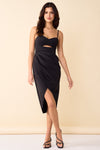 Cocktail Dresses Spaghetti Strap Wrapped Scuba Midi Dress Black