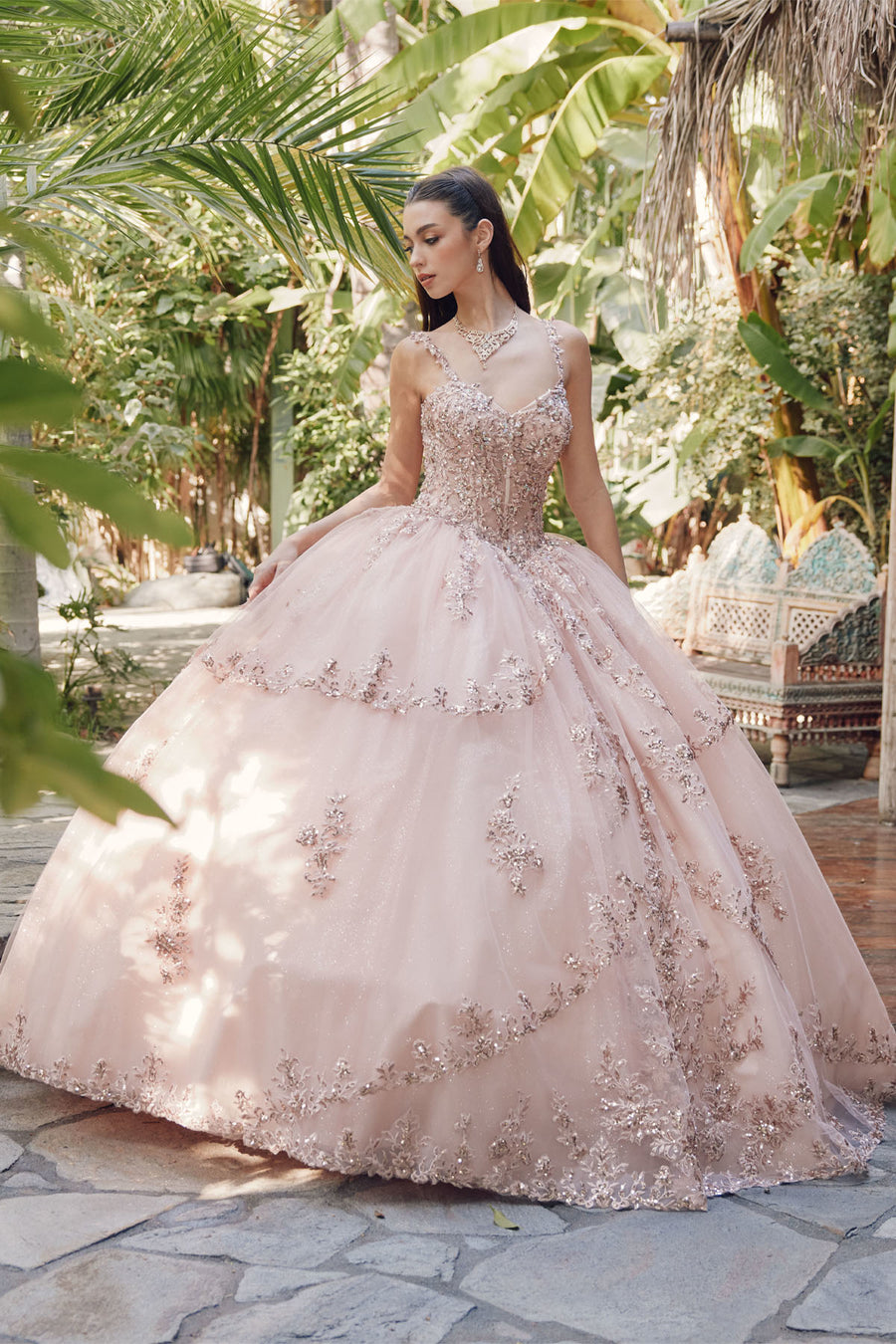 Quinceniera Dresses Glitter Quinceanera Long Ball Gown Rose Gold