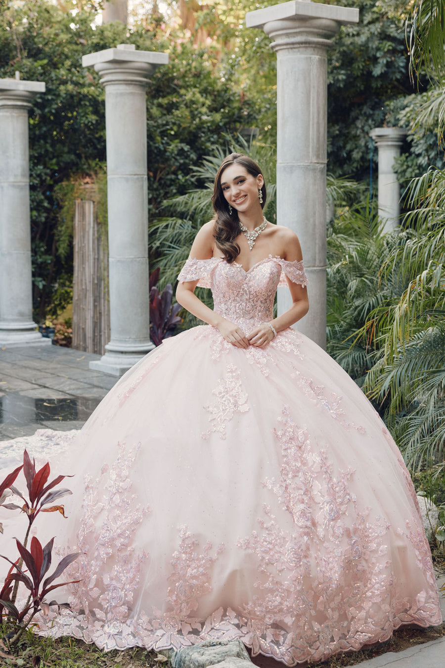 Quinceniera Dresses Long Trail Glitter Quinceanera Ball Gown Blush