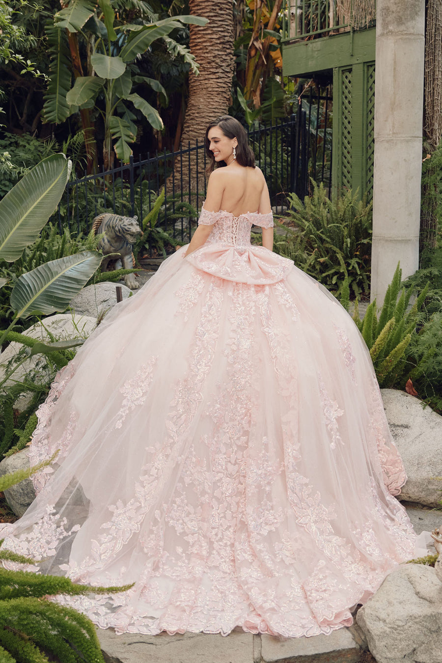 Quinceniera Dresses Long Trail Glitter Quinceanera Ball Gown Blush