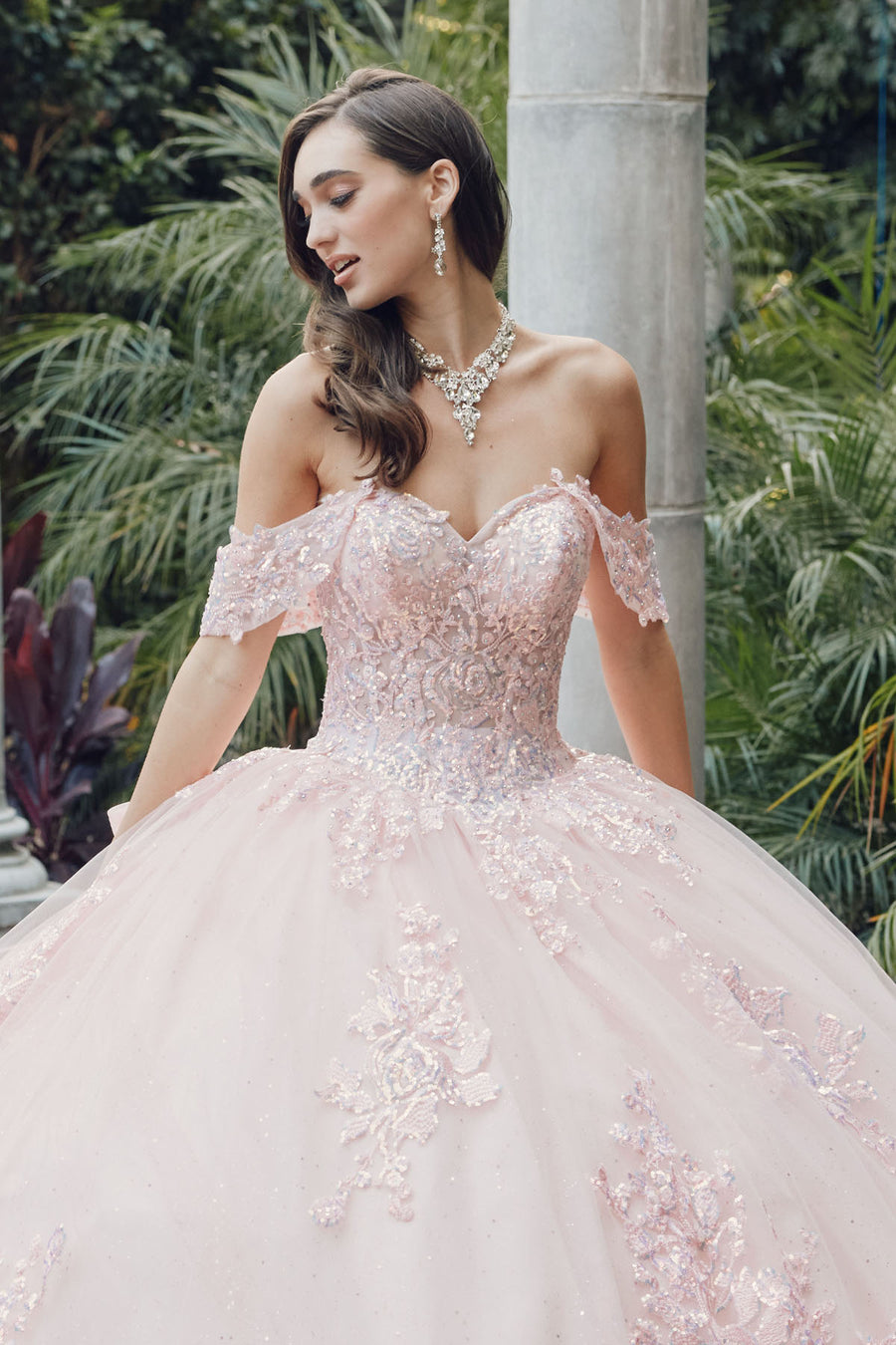 Quinceniera Dresses Long Trail Glitter Quinceanera Ball Gown Blush