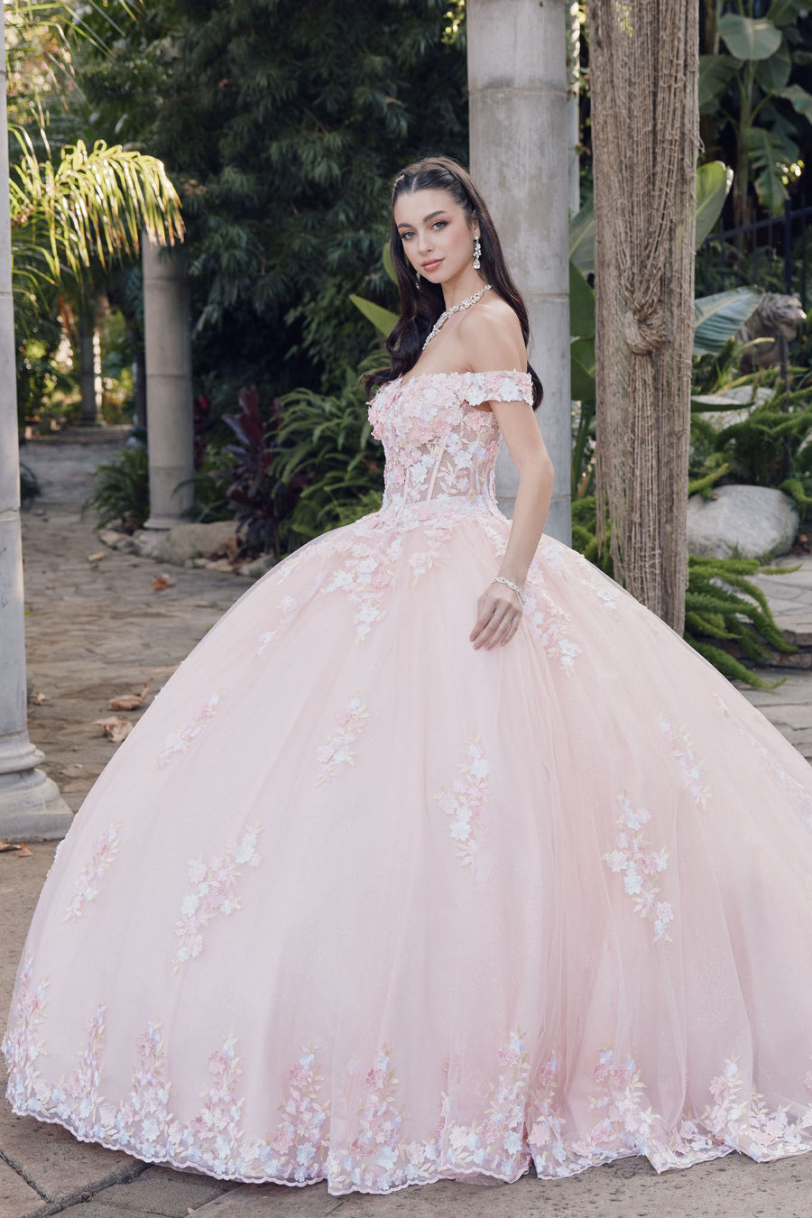 Quinceniera Dresses 3D Quinceanera Lace Ball Gown Blush