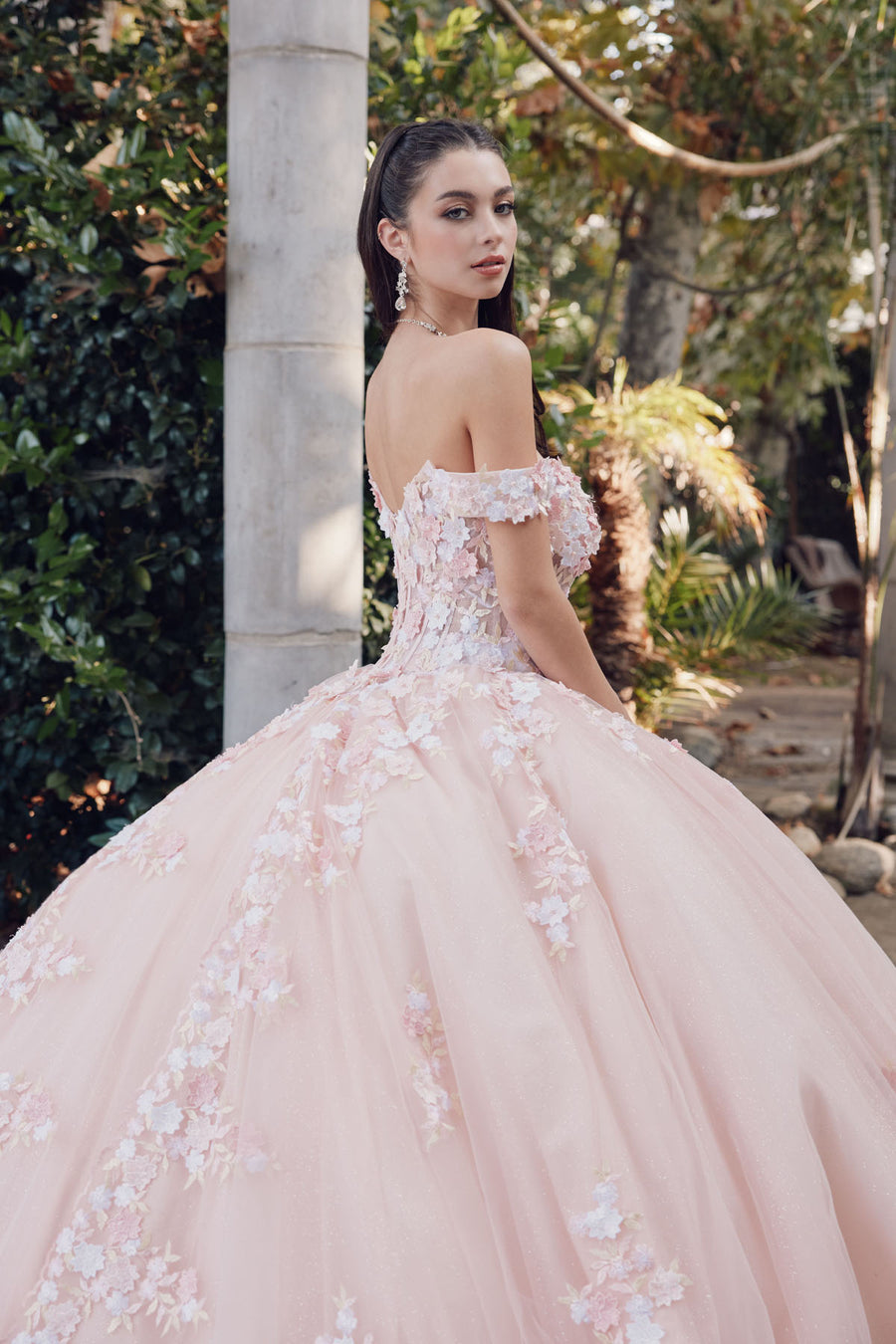 Quinceniera Dresses 3D Quinceanera Lace Ball Gown Blush