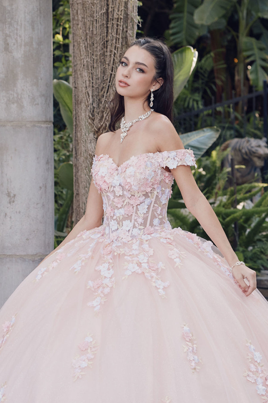 Quinceniera Dresses 3D Quinceanera Lace Ball Gown Blush